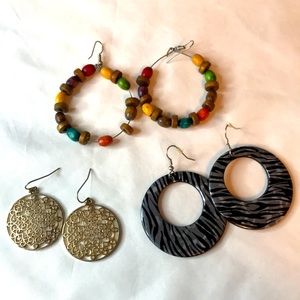 Costume Jewelry Earring Bundle Three Pairs